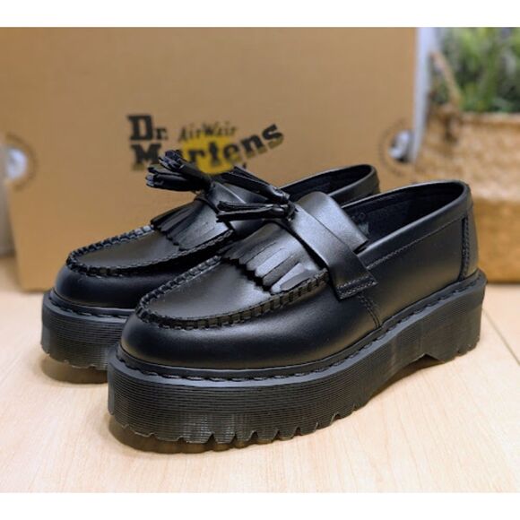 Dr. Martens Vegan Adrian Quad Mono Black Felix Platform Tassel Loafers UK 6 NIB - Picture 4 of 13
